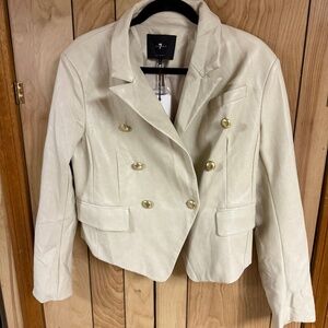 NWT 7 For All Mankind Faux Leather Crop Beige Blazer Jacket Size Large